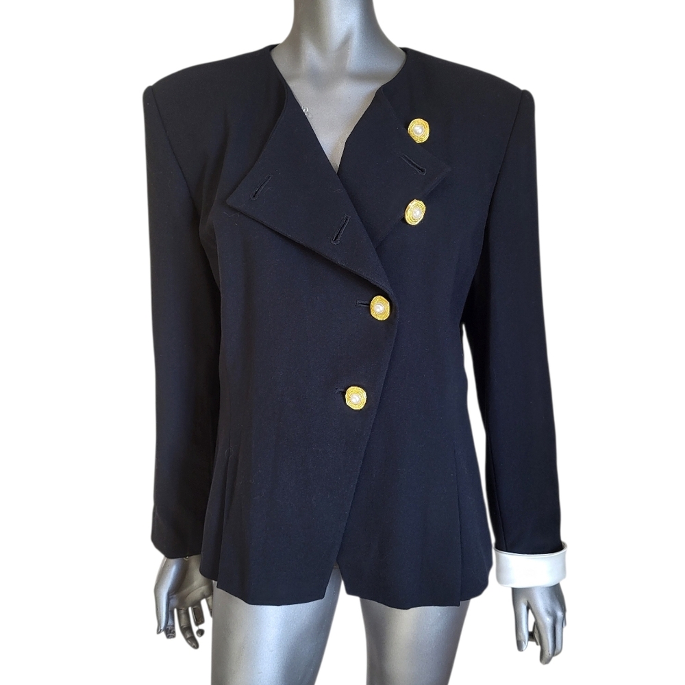204. NWT Vtg. En Avance Elegant Black Wool Blazer with Gold Buttons - Size 16 - Picture 6 of 9